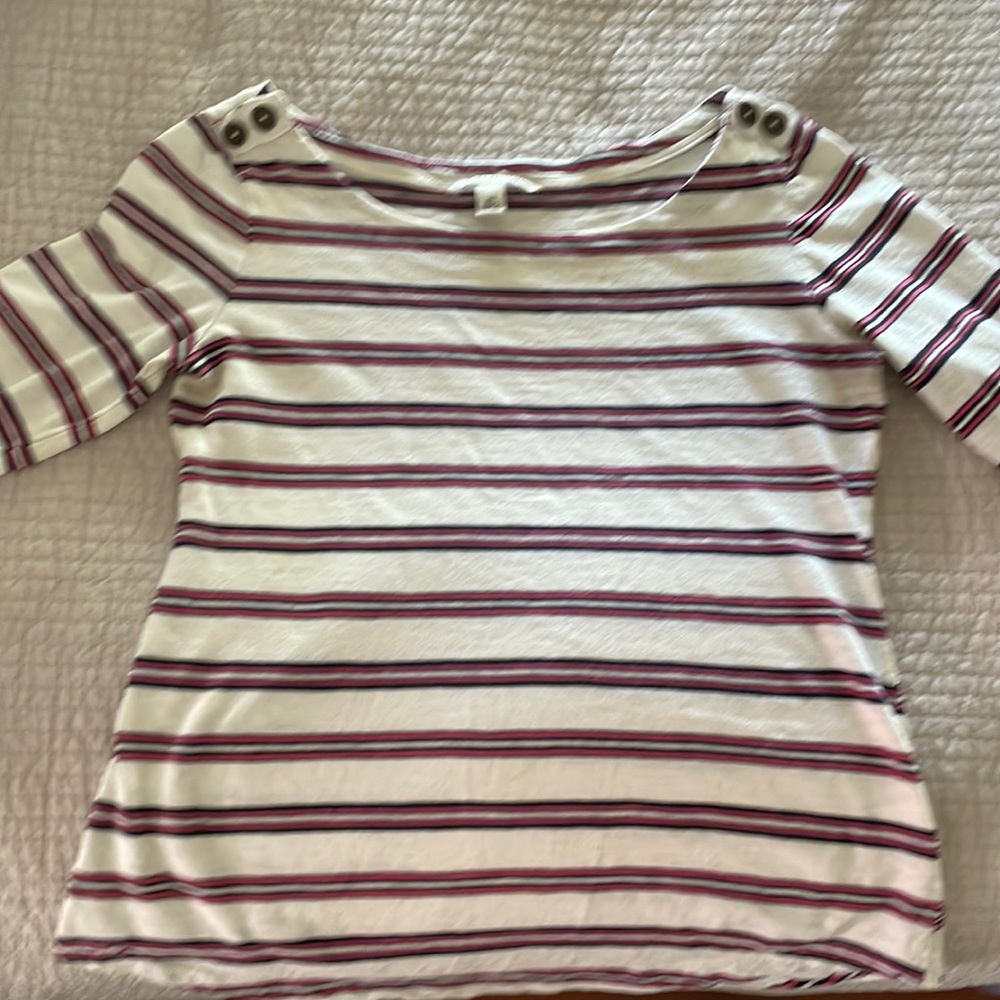Banana Republic Boatneck Striped Top with 3/4 Sleeve, Size XS